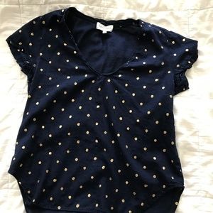 Belle Dahl Navy with Gold dots short sleeve top size XS